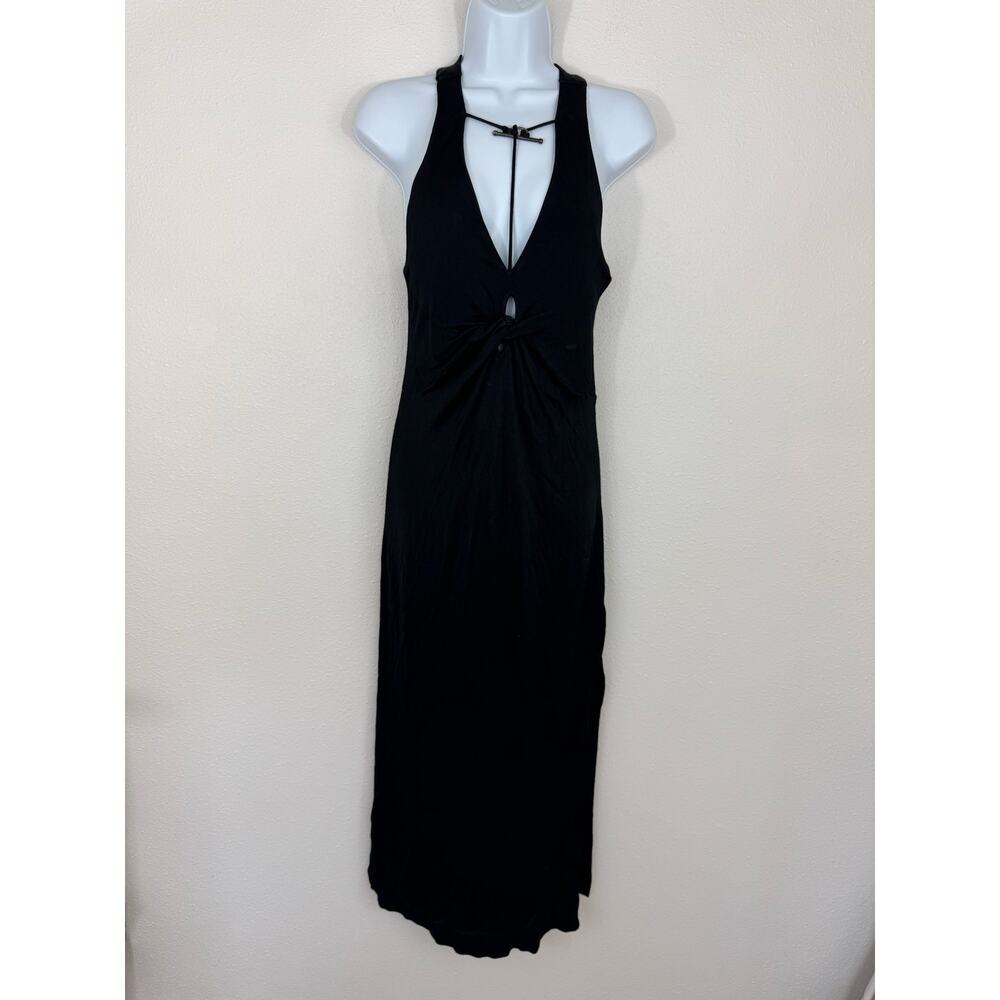 Free People Black Halter Maxi Dress S Knot Front Racerback - Picture 2 of 8